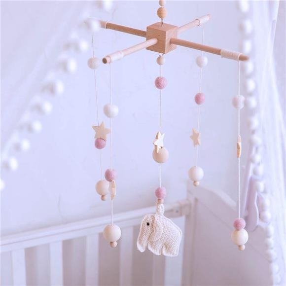 Neutral Baby Mobile/Cot Mobile/Nursery Mobile/Crib Mobile/Pom Pom Mobile/ - Picture 2 of 6